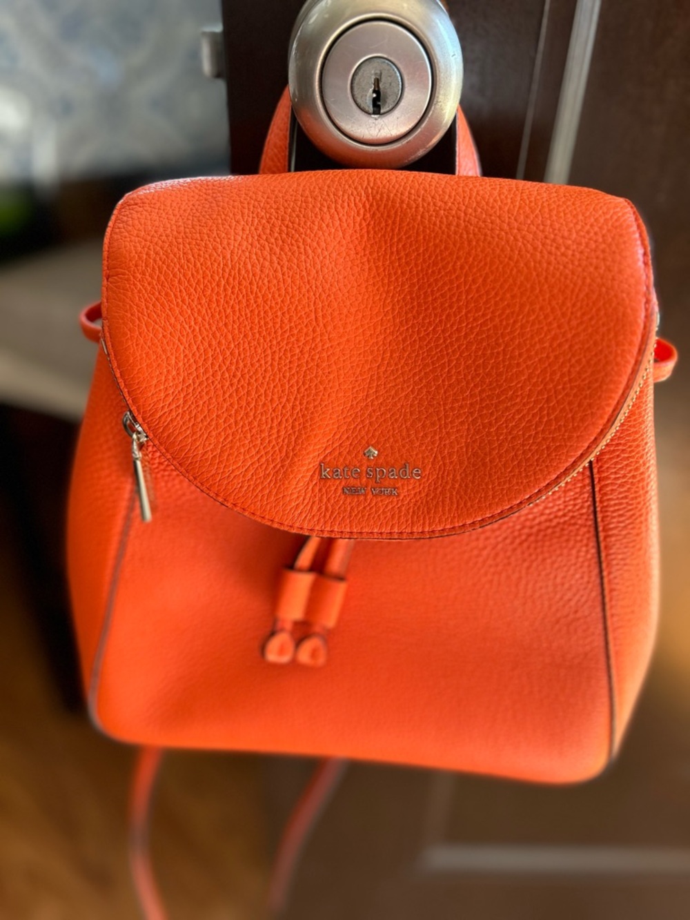 kate Spade NY Leila Orange Pebbled Leather Backpack